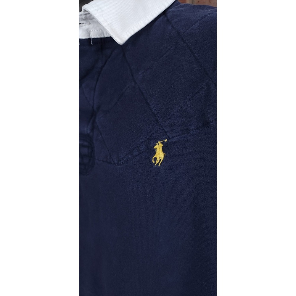 Polo Ralph Lauren Long Sleeve Blue White Rugby Shirt Custom Fit Mens Size XL - Picture 3 of 7